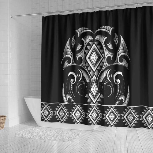 Black Ngaru Taniko With Aotearoa Maori Tattoo Shower Curtain