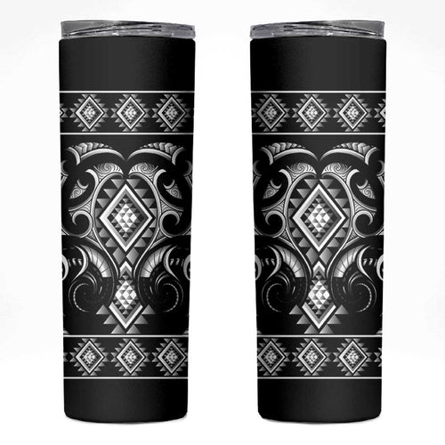 Black Ngaru Taniko With Aotearoa Maori Tattoo Skinny Tumbler