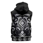 Black Ngaru Taniko With Aotearoa Maori Tattoo Sleeveless Hoodie - Aussie Hoodie