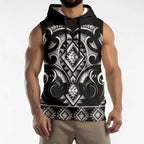 Black Ngaru Taniko With Aotearoa Maori Tattoo Sleeveless Hoodie - Aussie Hoodie