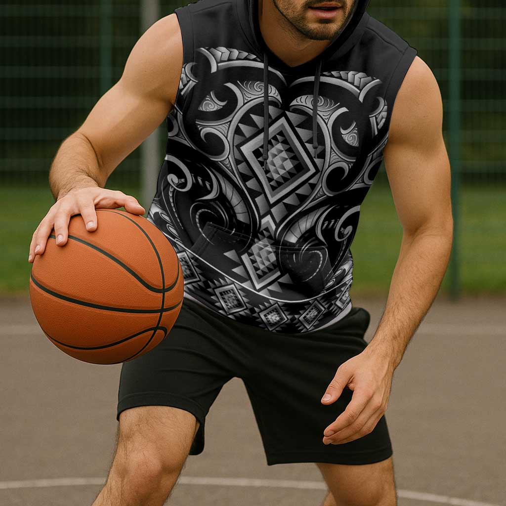 Black Ngaru Taniko With Aotearoa Maori Tattoo Sleeveless Hoodie - Aussie Hoodie