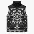 Black Ngaru Taniko With Aotearoa Maori Tattoo Sleeveless Puffer Jacket - Aussie Hoodie