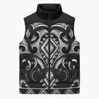 Black Ngaru Taniko With Aotearoa Maori Tattoo Sleeveless Puffer Jacket - Aussie Hoodie