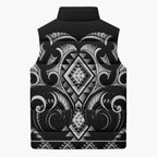 Black Ngaru Taniko With Aotearoa Maori Tattoo Sleeveless Puffer Jacket - Aussie Hoodie