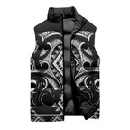 Black Ngaru Taniko With Aotearoa Maori Tattoo Sleeveless Puffer Jacket - Aussie Hoodie