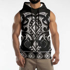 Black Ngaru Taniko With Aotearoa Maori Tattoo Sleeveless Zip Hoodie LT14