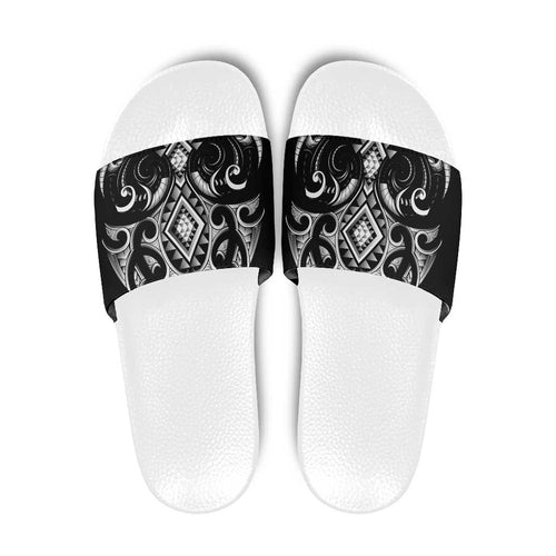 Black Ngaru Taniko With Aotearoa Maori Tattoo Slide Sandals - Aussie Hoodie