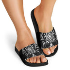 Black Ngaru Taniko With Aotearoa Maori Tattoo Slide Sandals - Aussie Hoodie