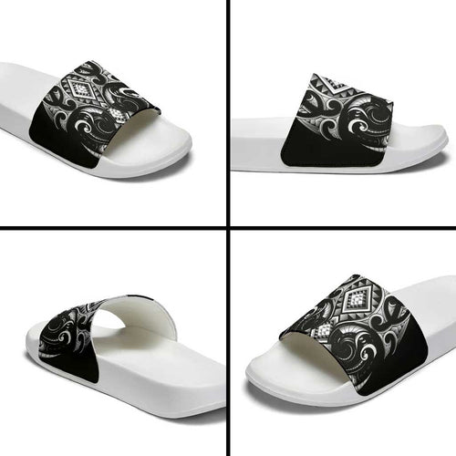 Black Ngaru Taniko With Aotearoa Maori Tattoo Slide Sandals - Aussie Hoodie