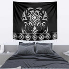 Black Ngaru Taniko With Aotearoa Maori Tattoo Tapestry
