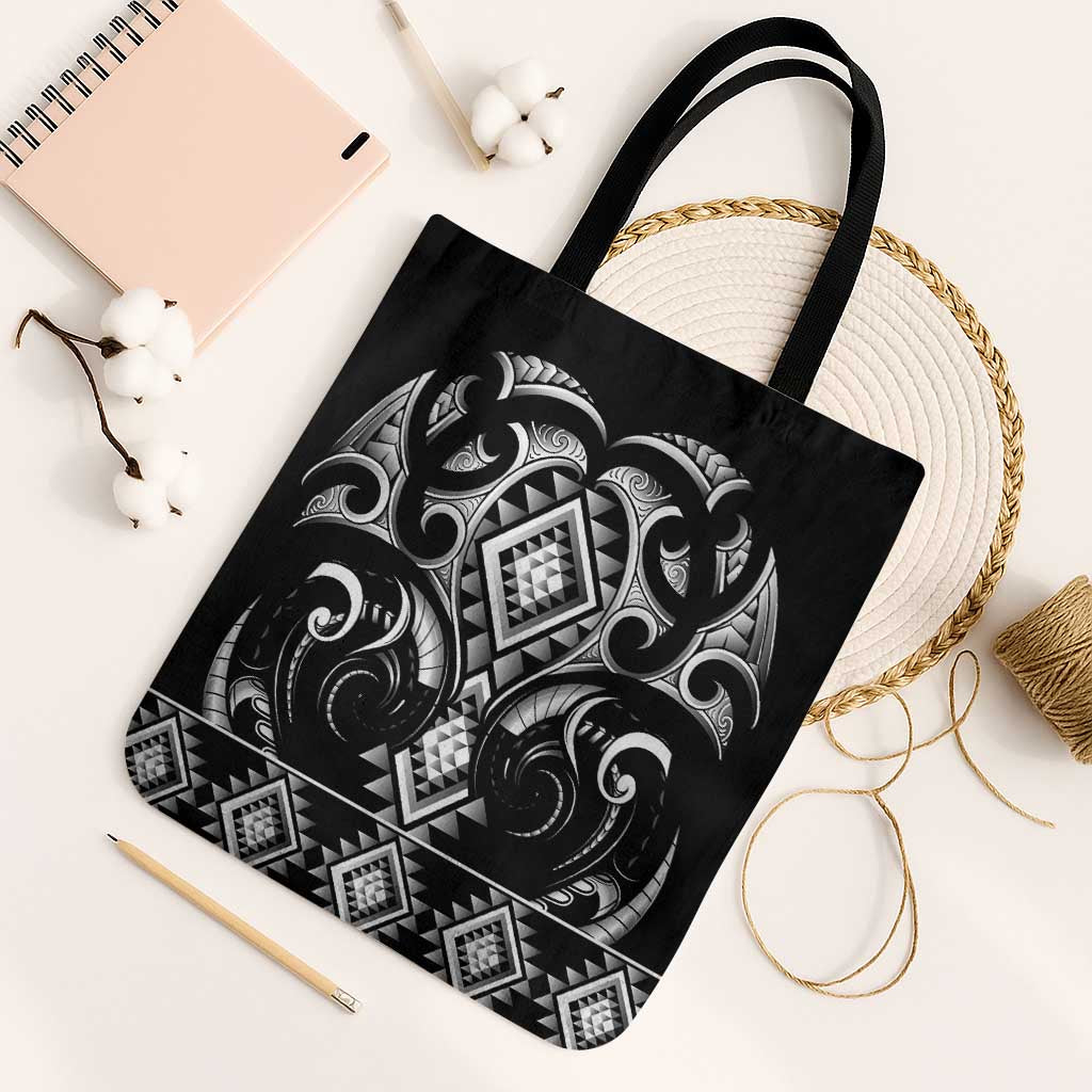 Black Ngaru Taniko With Aotearoa Maori Tattoo Tote Bag - Aussie Hoodie
