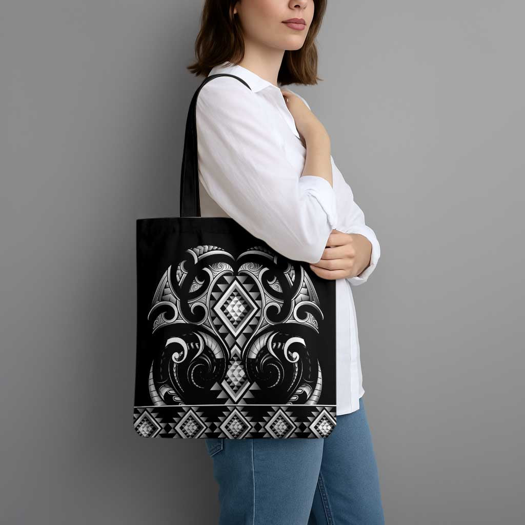 Black Ngaru Taniko With Aotearoa Maori Tattoo Tote Bag - Aussie Hoodie