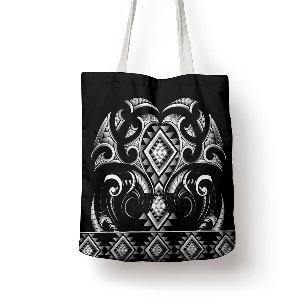 Black Ngaru Taniko With Aotearoa Maori Tattoo Tote Bag - Aussie Hoodie