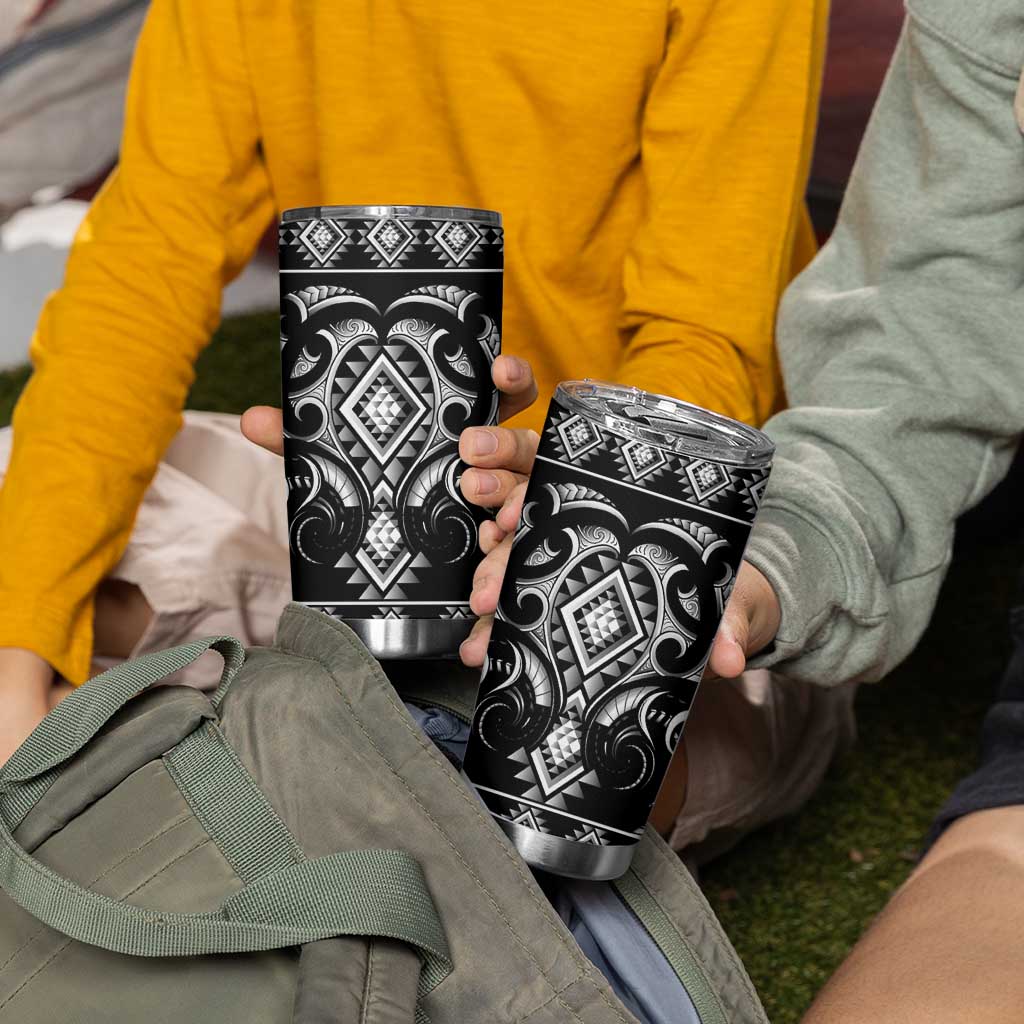 Black Ngaru Taniko With Aotearoa Maori Tattoo Tumbler Cup