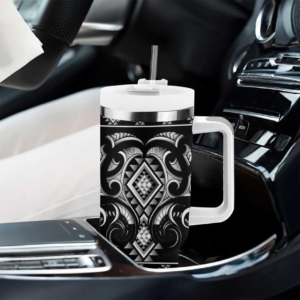 Black Ngaru Taniko With Aotearoa Maori Tattoo Tumbler With Handle