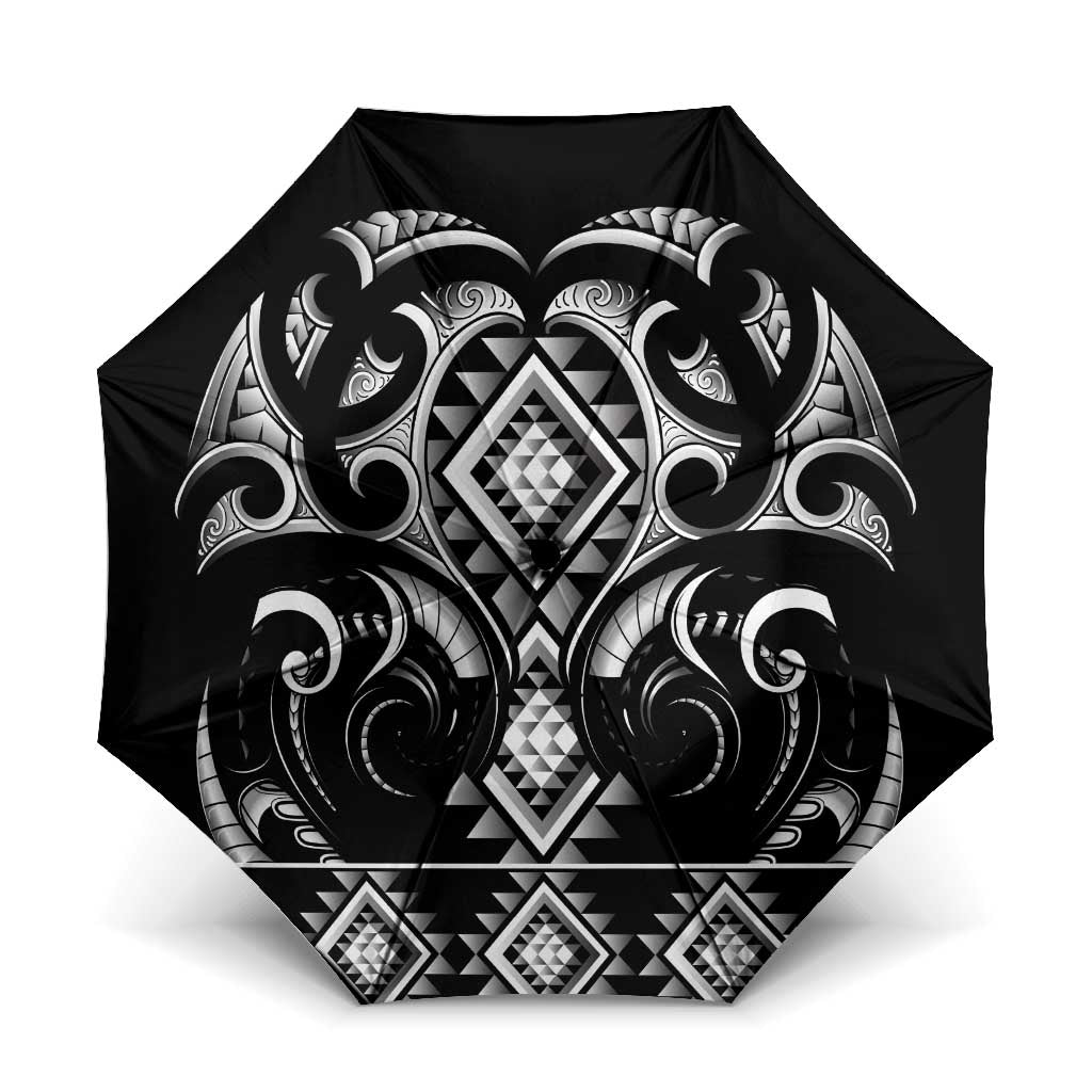 Black Ngaru Taniko With Aotearoa Maori Tattoo Umbrella - Aussie Hoodie