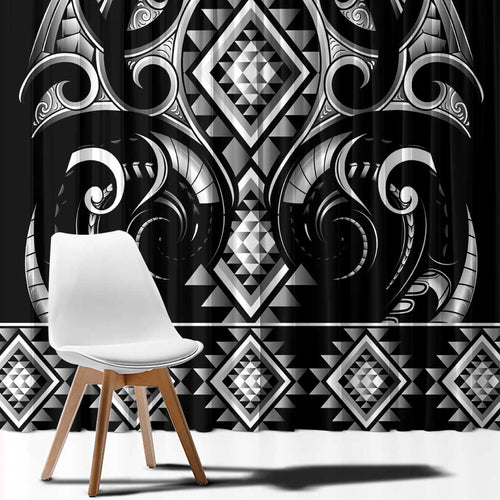 Black Ngaru Taniko With Aotearoa Maori Tattoo Window Curtain