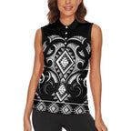 Black Ngaru Taniko With Aotearoa Maori Tattoo Women Sleeveless Polo Shirt