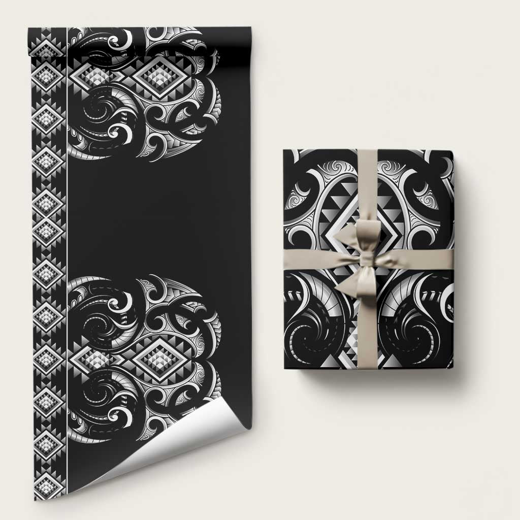 Black Ngaru Taniko With Aotearoa Maori Tattoo Wrapping Paper - Aussie Hoodie