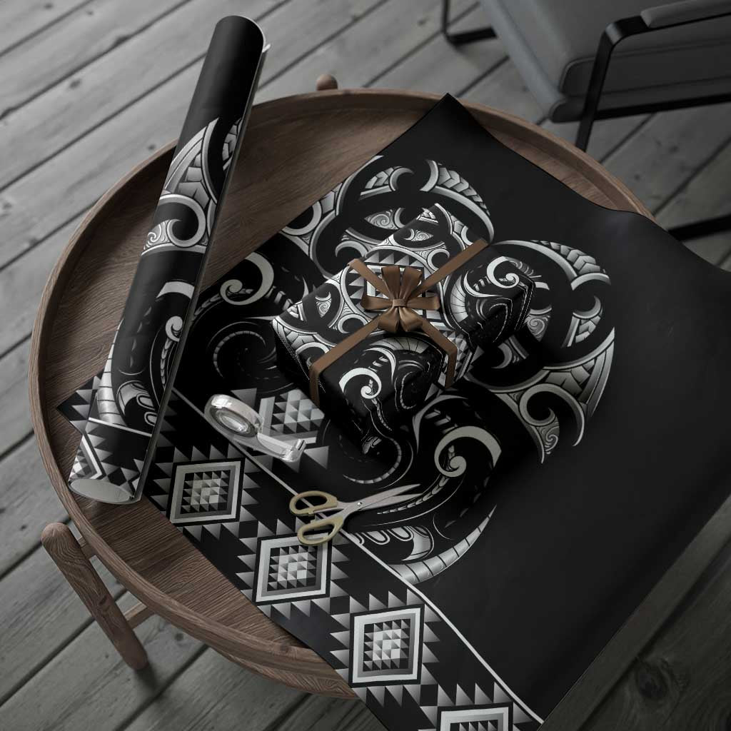 Black Ngaru Taniko With Aotearoa Maori Tattoo Wrapping Paper - Aussie Hoodie
