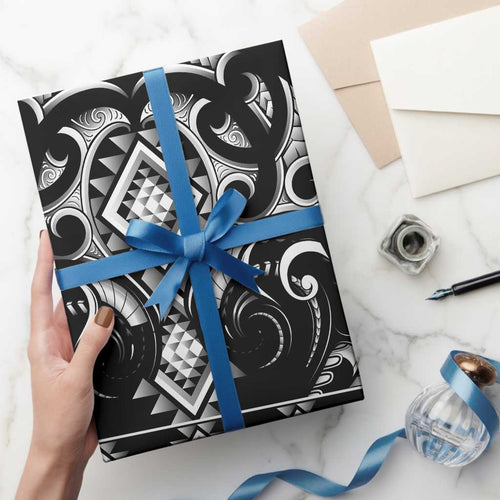 Black Ngaru Taniko With Aotearoa Maori Tattoo Wrapping Paper - Aussie Hoodie