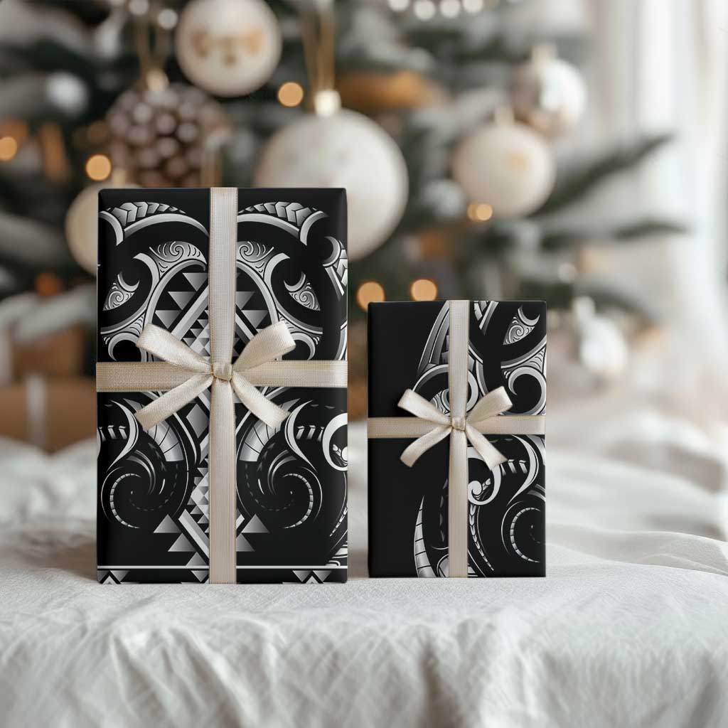 Black Ngaru Taniko With Aotearoa Maori Tattoo Wrapping Paper - Aussie Hoodie