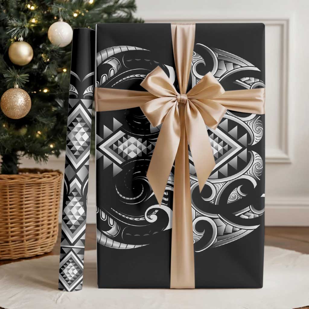 Black Ngaru Taniko With Aotearoa Maori Tattoo Wrapping Paper - Aussie Hoodie