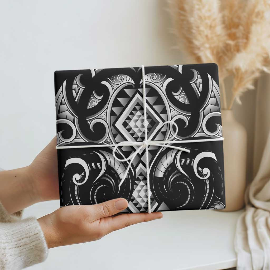 Black Ngaru Taniko With Aotearoa Maori Tattoo Wrapping Paper - Aussie Hoodie