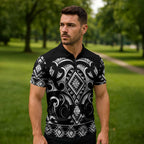 Black Ngaru Taniko With Aotearoa Maori Tattoo Zipper Polo Shirt - Aussie Hoodie