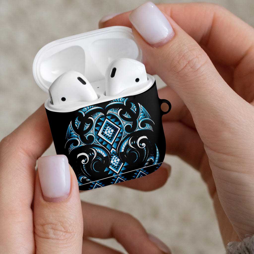 Blue Ngaru Taniko With Aotearoa Maori Tattoo AirPods Case - Aussie Hoodie