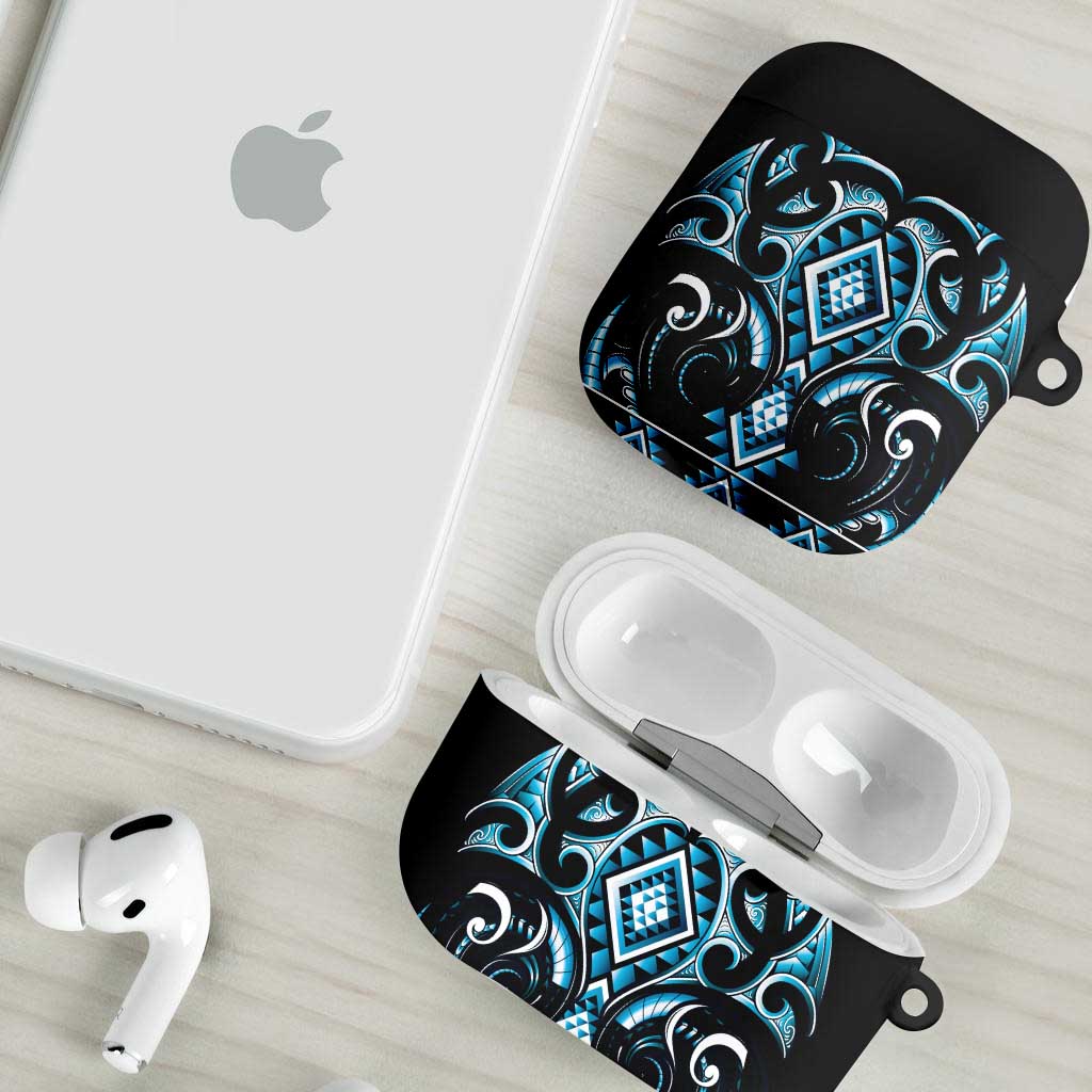Blue Ngaru Taniko With Aotearoa Maori Tattoo AirPods Case - Aussie Hoodie