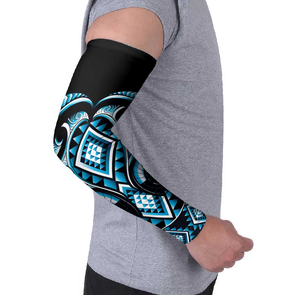 Blue Ngaru Taniko With Aotearoa Maori Tattoo Arm Sleeves - Aussie Hoodie