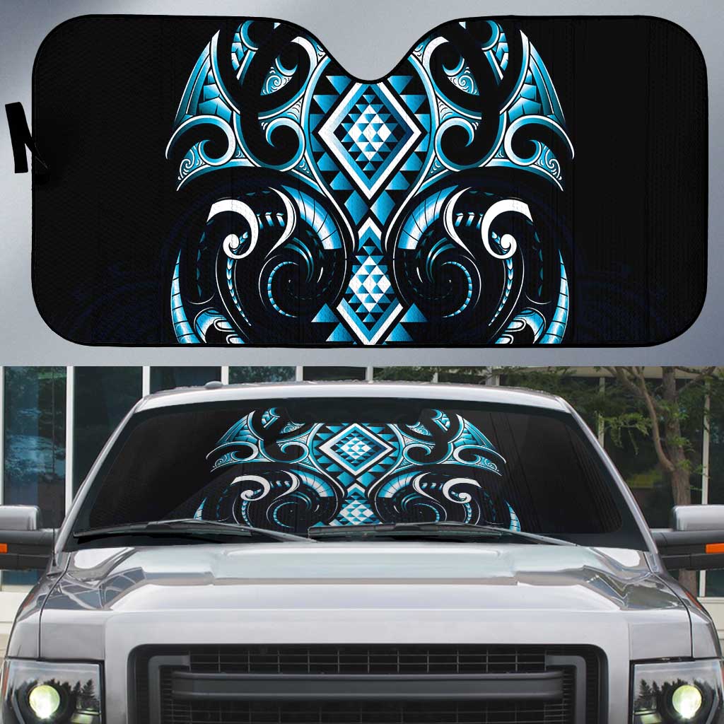 Blue Ngaru Taniko With Aotearoa Maori Tattoo Auto Sun Shade - Aussie Hoodie