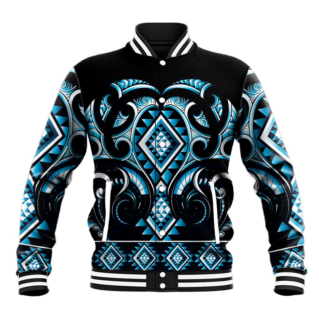 Blue Ngaru Taniko With Aotearoa Maori Tattoo Baseball Jacket