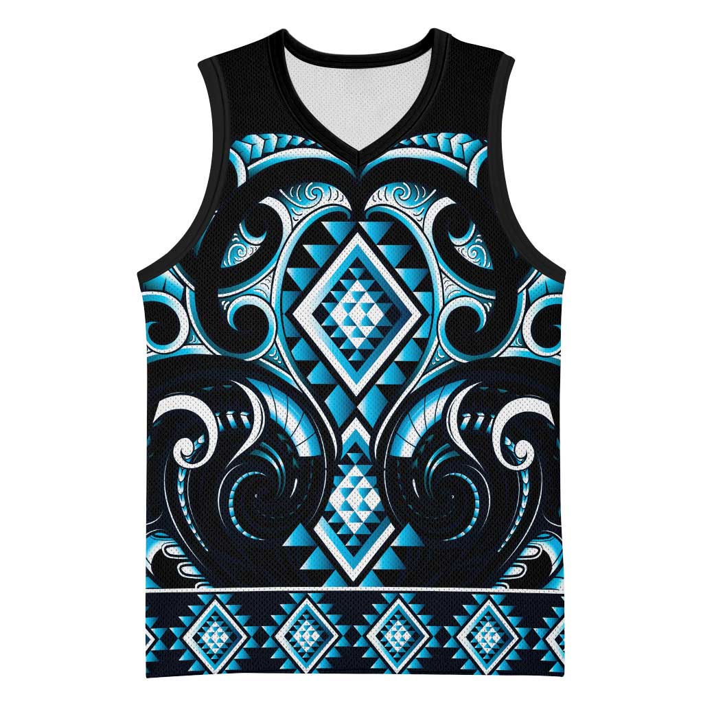 Blue Ngaru Taniko With Aotearoa Maori Tattoo Basketball Jersey - Aussie Hoodie
