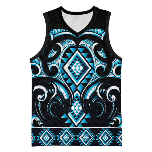 Blue Ngaru Taniko With Aotearoa Maori Tattoo Basketball Jersey - Aussie Hoodie
