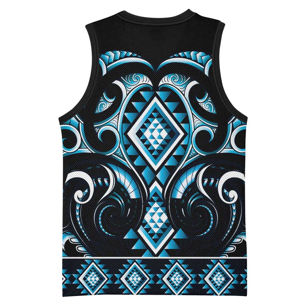 Blue Ngaru Taniko With Aotearoa Maori Tattoo Basketball Jersey - Aussie Hoodie