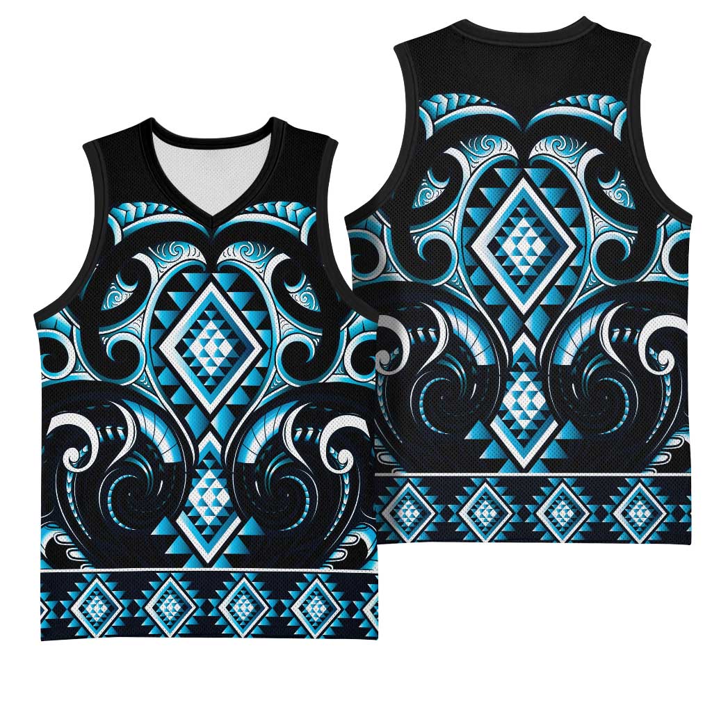 Blue Ngaru Taniko With Aotearoa Maori Tattoo Basketball Jersey - Aussie Hoodie