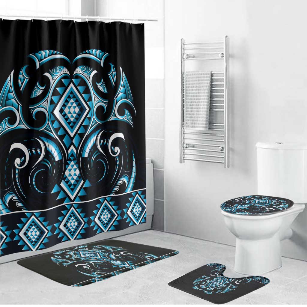Blue Ngaru Taniko With Aotearoa Maori Tattoo Bathroom Set - Aussie Hoodie