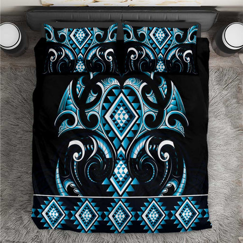 Blue Ngaru Taniko With Aotearoa Maori Tattoo Bedding Set