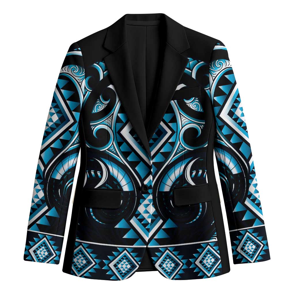 Blue Ngaru Taniko With Aotearoa Maori Tattoo Blazer - Aussie Hoodie