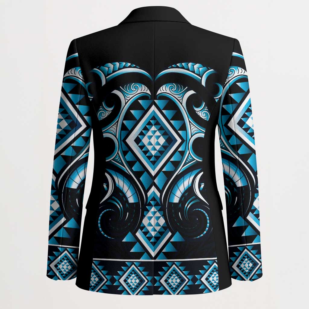 Blue Ngaru Taniko With Aotearoa Maori Tattoo Blazer - Aussie Hoodie
