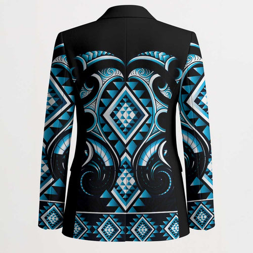 Blue Ngaru Taniko With Aotearoa Maori Tattoo Blazer - Aussie Hoodie