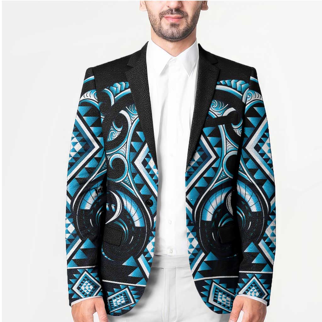 Blue Ngaru Taniko With Aotearoa Maori Tattoo Blazer - Aussie Hoodie