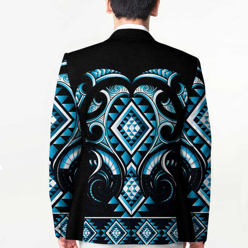 Blue Ngaru Taniko With Aotearoa Maori Tattoo Blazer - Aussie Hoodie