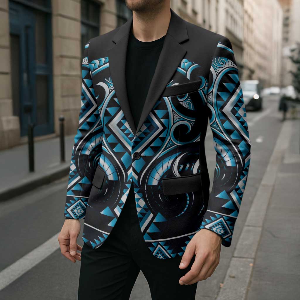 Blue Ngaru Taniko With Aotearoa Maori Tattoo Blazer - Aussie Hoodie