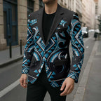 Blue Ngaru Taniko With Aotearoa Maori Tattoo Blazer - Aussie Hoodie
