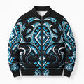 Blue Ngaru Taniko With Aotearoa Maori Tattoo Bomber Puffer Jacket - Aussie Hoodie