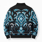 Blue Ngaru Taniko With Aotearoa Maori Tattoo Bomber Puffer Jacket - Aussie Hoodie