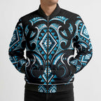 Blue Ngaru Taniko With Aotearoa Maori Tattoo Bomber Puffer Jacket - Aussie Hoodie